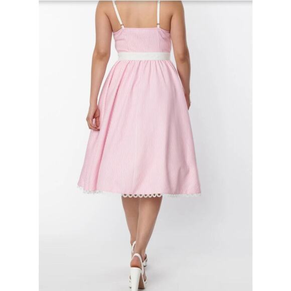 Unique Vintage X Barbie Pink Stripe 1950s Swing Dress Sz 1X NWOT #19 - Picture 4 of 16